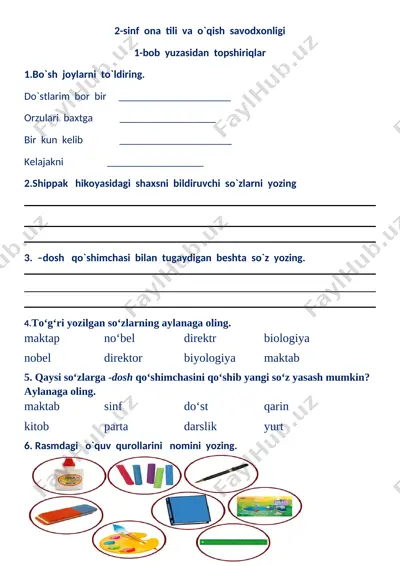 2-sinf. mustahkamlash. ona tili va o`qish savodxonligi — DOCX