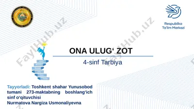 4-sinf tarbiya. ona ulug' zot — PPTX