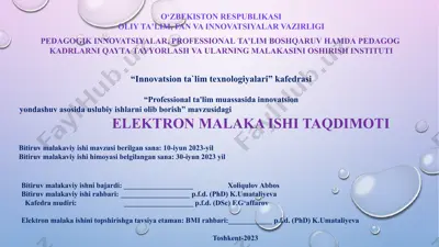 professional ta’lim muassasida innovatsion yondashuv asosida uslubiy ishlarni olib borish — PPTX