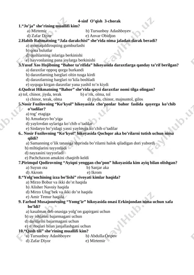 4-sinf 3-chorak test(1) — DOCX
