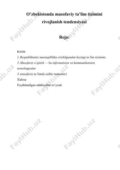 o’zbekistonda masofaviy ta’lim tizimini rivojlanish tendensiyasi — DOCX