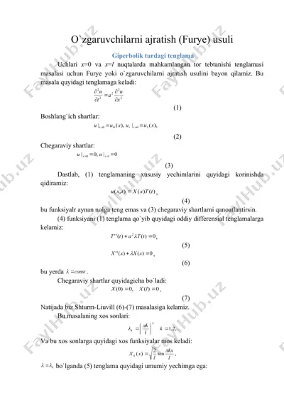 o`zgaruvchilarni ajratish (furye) usuli — DOC