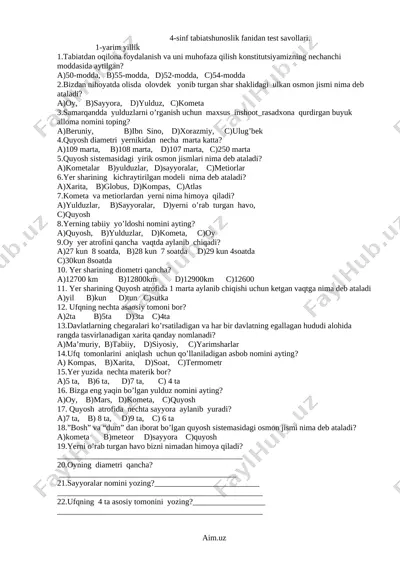 tabiat 4-sinf test — DOCX