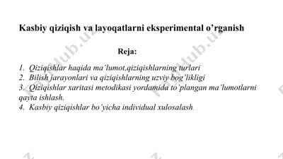 kasbiy qiziqish va layoqatlarni eksperimental o'rganish — PPTX