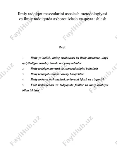 ilmiy tadqiqot mavzularini asoslash metodologiyasi va ilmiy tadqiqotda axborot izlash va qayta ishlash — DOC