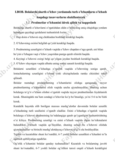 bolalarda shartlı o’lchov yordamıda turlı o’lchamlarnı o’lchash haqıdagı tasavvurlarnı shakllantırısh — DOCX