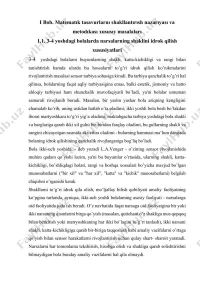matematık tasavurlarnı shakllantırısh nazarıyası va metodıkası xususıy masalaları — DOCX