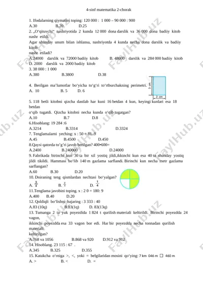 4-sinf matematika 2-chorak — DOCX