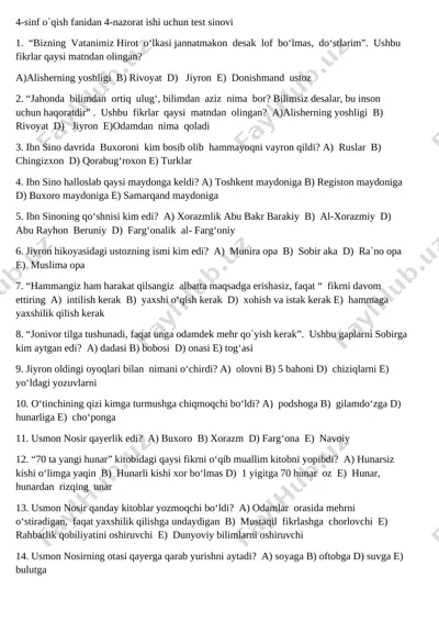 o`qishdan test — DOCX