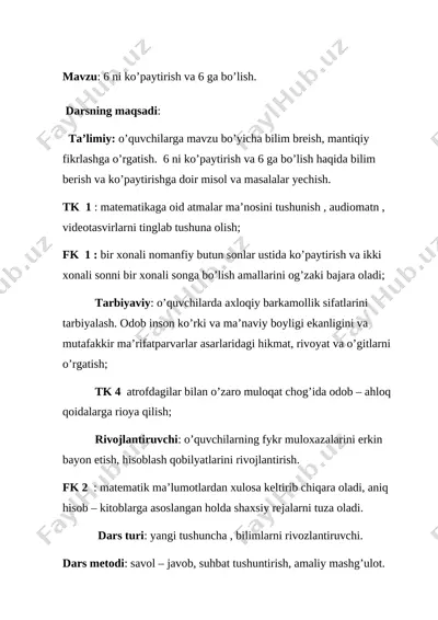 ociq dars matematika 6 ga ko'paytirish — DOCX