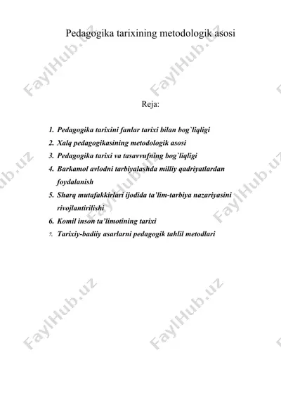 pedagogika tarixining metodologik asosi — DOC