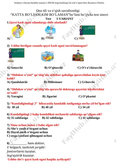 ona tili va o'qish savodxonligi 5-bo'lim — DOCX