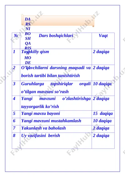 4- sinf tabiatshunoslik sayyoralar — DOCX