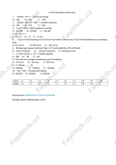 4-sinf matematika test 1 n — DOCX