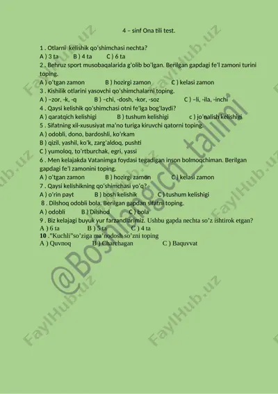 4 -sinf ona tili test. — DOCX