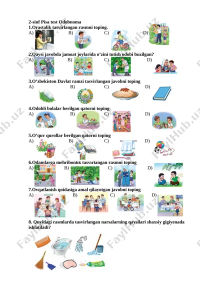 pisa test odobnoma 2-sinf — DOCX