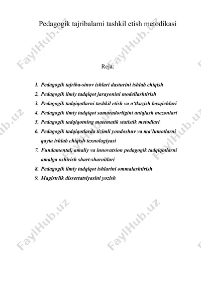 pedagogik tajribalarni tashkil etish metodikasi — DOC