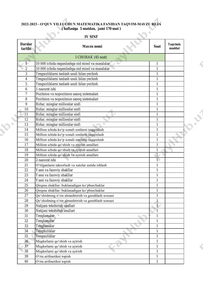 2022-2023. kalendar reja 4-sinf matematika — PDF