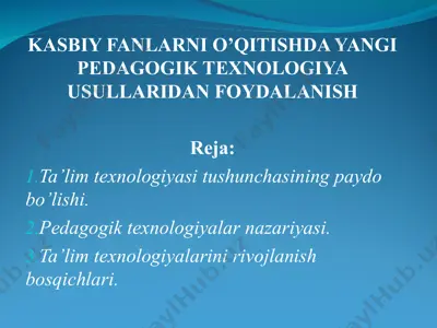 kasbiy fanlarni o’qitishda yangi pedagogik texnologiya usullaridan foydalanish 2 — PPT