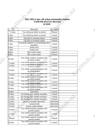 2- sinf matematika — XLSX