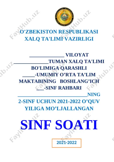 2-sinf soati 2021-2022 o'quv yili uchun xtb bulimi.doc — DOCX