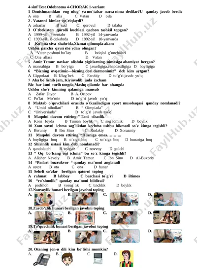 4-sinf test odobnoma 4-chorak — DOCX