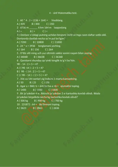 4 - sinf matematika test. — DOCX