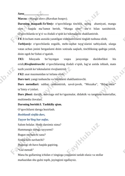 mangu olov 4-sinf o'qish — DOCX