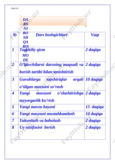 tabiat 4-sinf sayyoralar dars ishlanma — DOCX