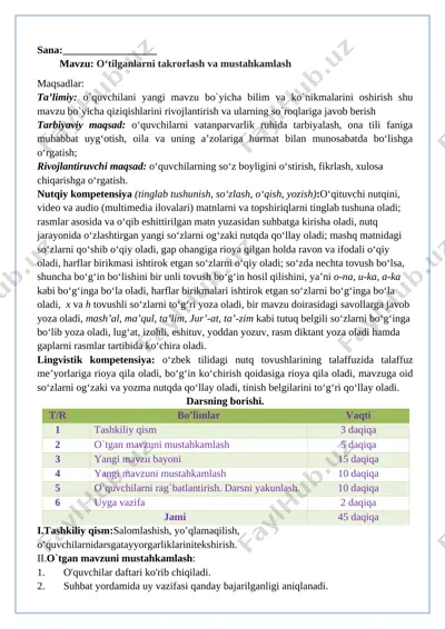 2-sinf ona tili iv- choprak tayyor — DOCX