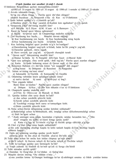 oqish-4-sinf-test-savollari — DOCX