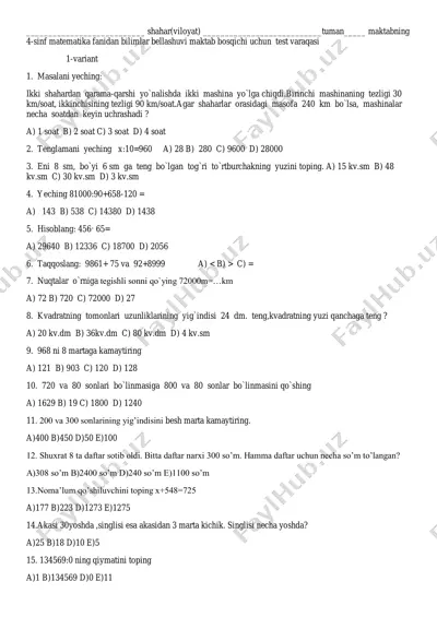 4-sinf matematika bb test — PDF