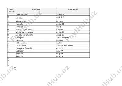 2sinf ingliz tili — XLSX
