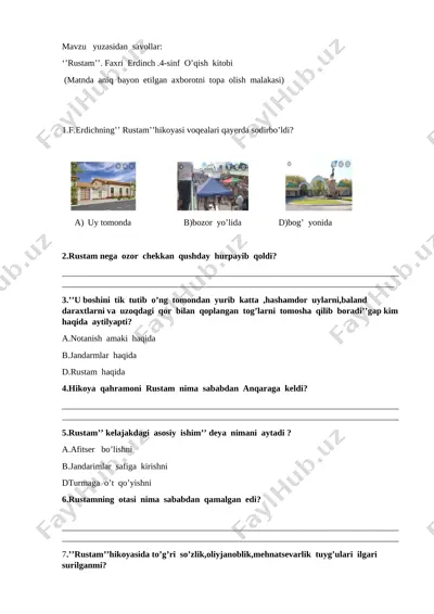 pisa test 4-sinf rustam hikoyasi — DOCX