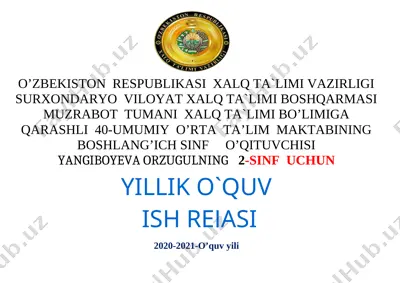 2-sinf ish reja yangisi 2020-2021 yillar uchun — DOCX