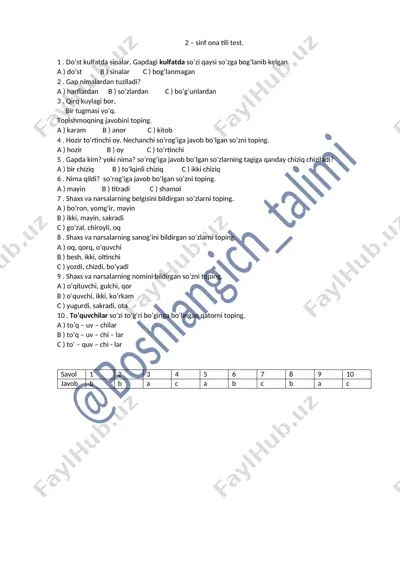 2 - sinf ona tili test 2 n — DOCX