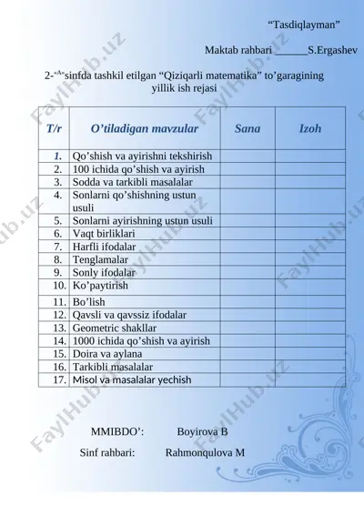 2-sinf togarak plan @yillik_konspekt kanali — DOC