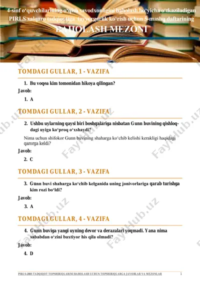 5-mashq daftari baholash mezoni o`qish — PDF