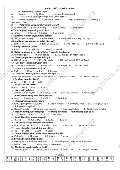 2-sinf o'qish test banki — DOCX