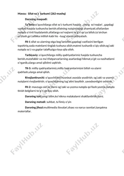 onatili dars ishlanma mavzu sifat so'z turkumi — DOCX