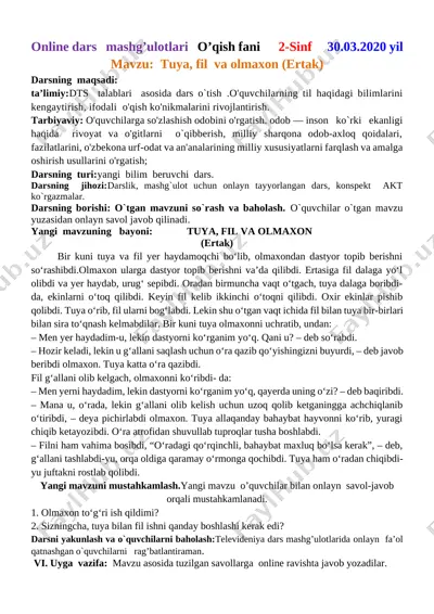 onlayn darslar konspekti boshlang'ich 2-sinf 2020-2021 — DOCX