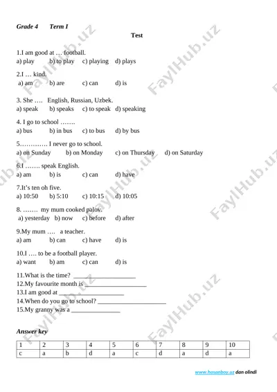 4-sinf chorak test — DOCX