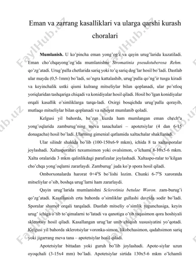 eman va zarrang kasalliklari va ularga qarshi kurash choralari — DOCX
