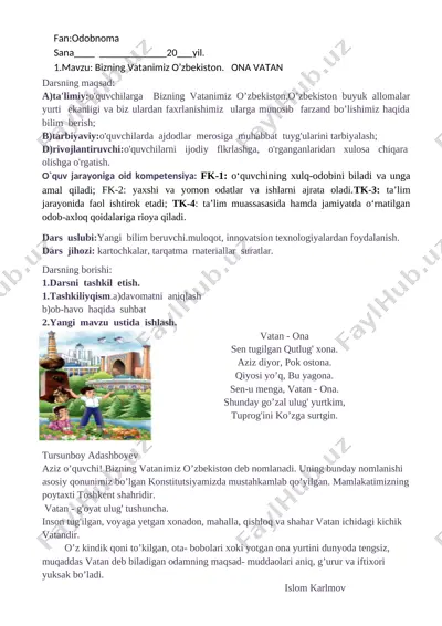 2-sinf odobnoma kanspekti — DOCX