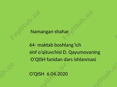 4-sinf mavzu;sinfdan tashqari o'qish.d.qayumova — PPTX