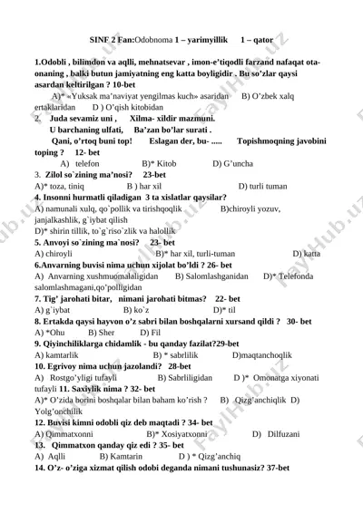 odobnoma test 2-s.@xalq_talimi_xodimi — DOCX