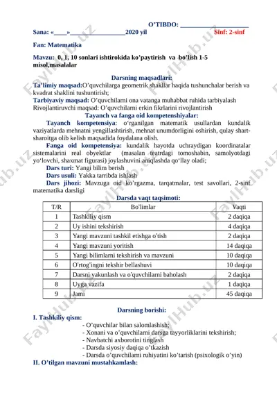 2-sinf matematika 3-chorak — DOCX