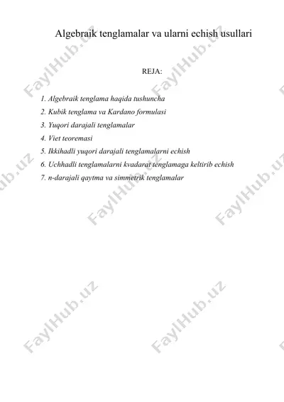 аlgеbrаik tеnglаmаlаr vа ulаrni еchish usullаri — DOC