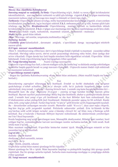2-sinf o`qish yangi konspekt — DOCX