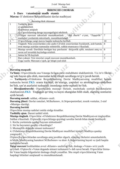 2-sinf-musiqa yangi kitob asosida — DOCX